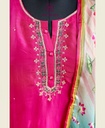 Embroidery | Crepe Silk | Suit set with Pants | Hot Pink