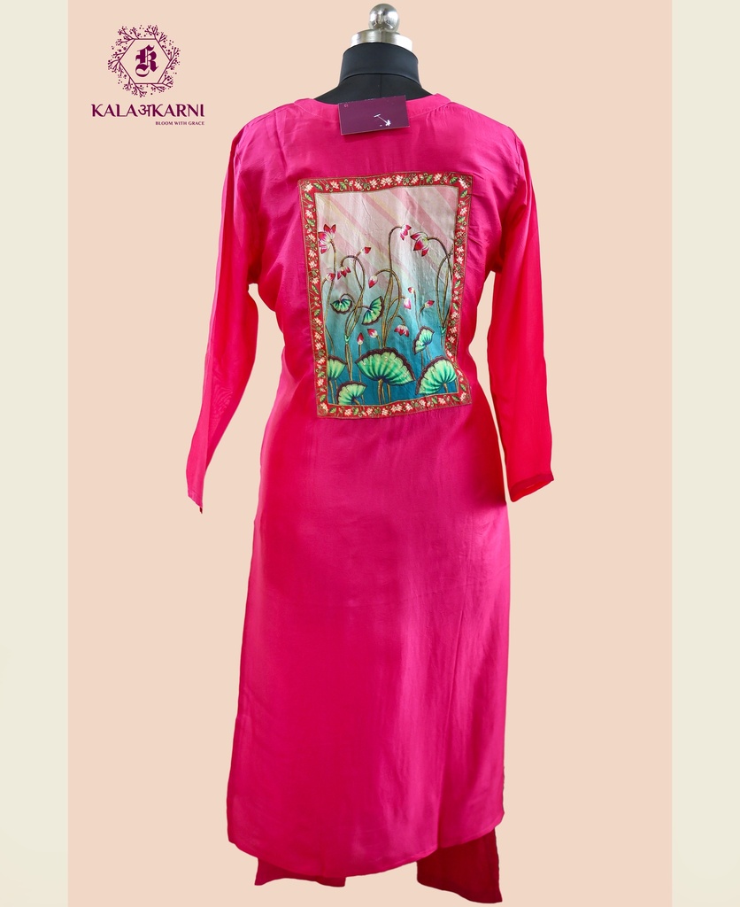 Embroidery | Crepe Silk | Suit set with Pants | Hot Pink