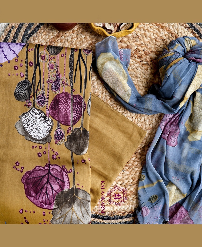 Embroidery | Cotton | Dress Material | Mustard