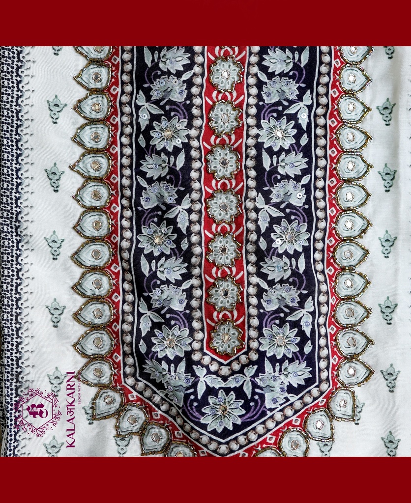 Embroidery | Ryon Silk | Dress Material | White-Blue