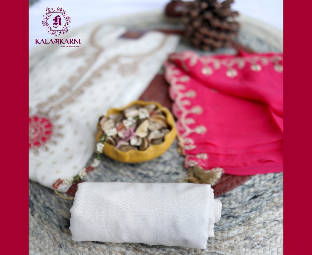 Zari Embroidery | Silk | Dress Material | Off White
