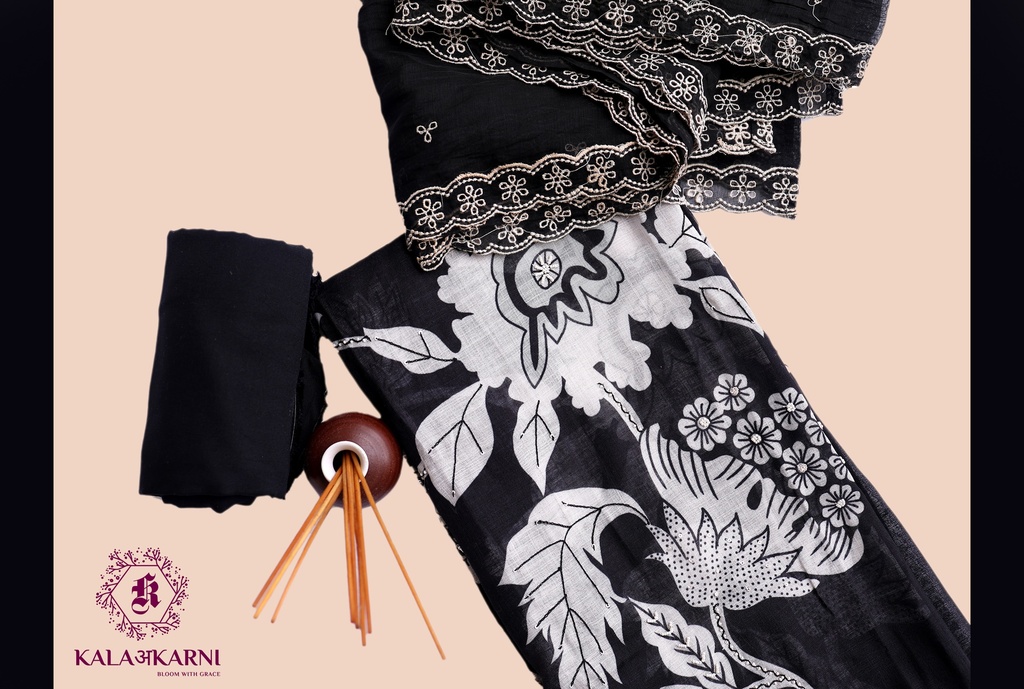 Embroidery | Pure Linen | Dress Material | Jet Black