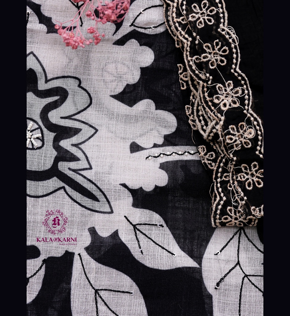 Embroidery | Pure Linen | Dress Material | Jet Black