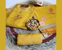 Peacock Hand Embroidery | Silk | Dress Material | Golden Yellow