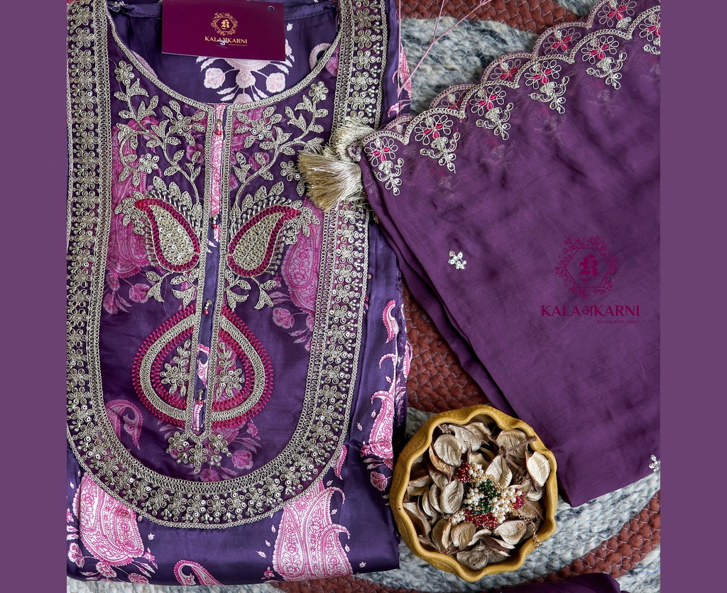 Embroidery | Cotton | Dress Material | Dark Purple