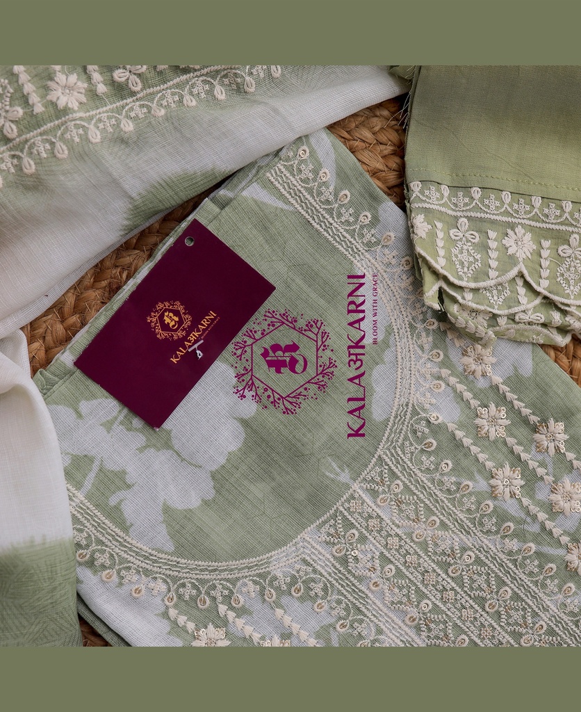 Thread Embroidery | Linen | Dress Material | Mint Green
