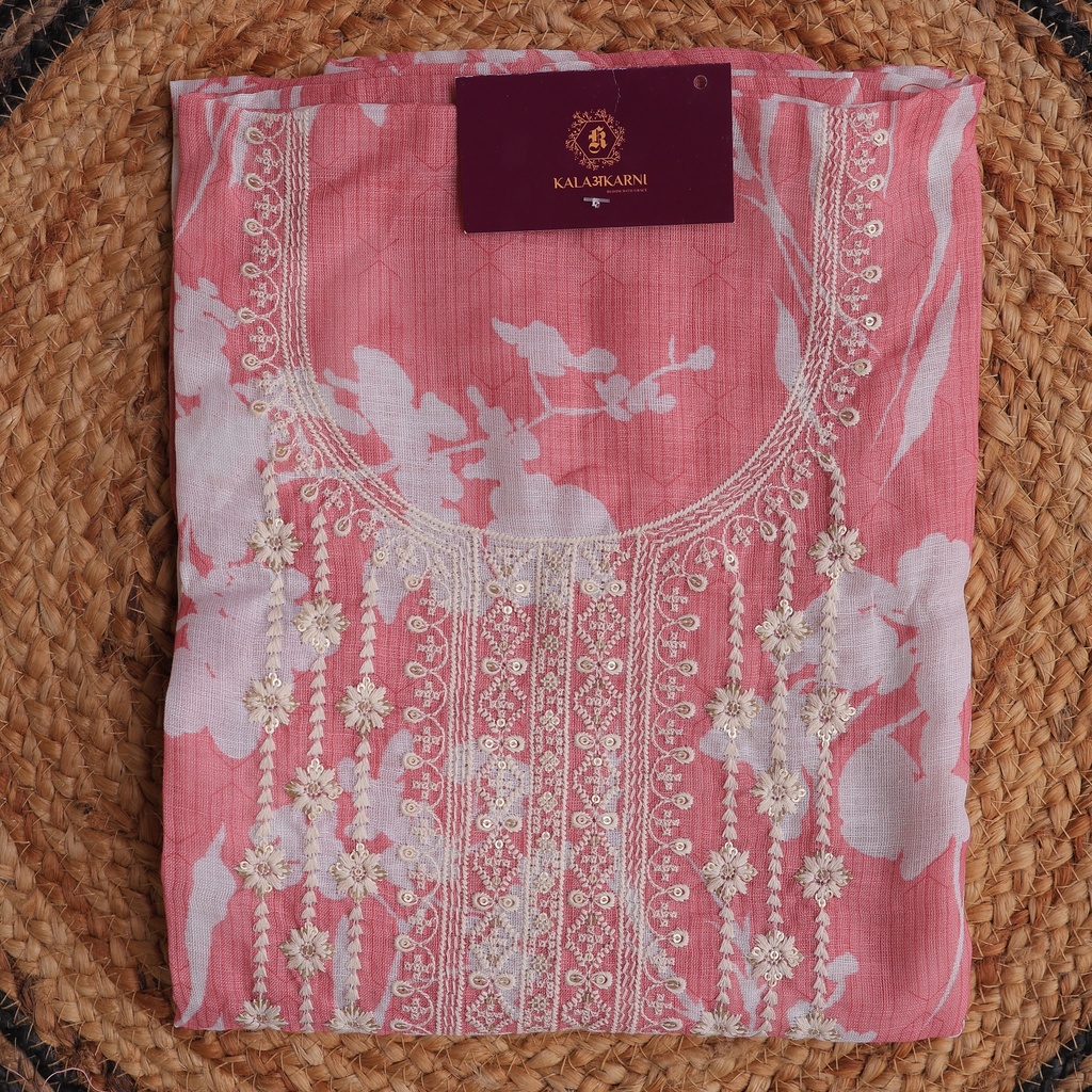 Thread Embroidery | Linen | Dress Material | Peach