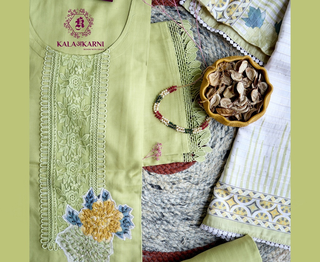 Colorful Thread Embroidery | Muslin Cotton | Dress Material | Mint Green
