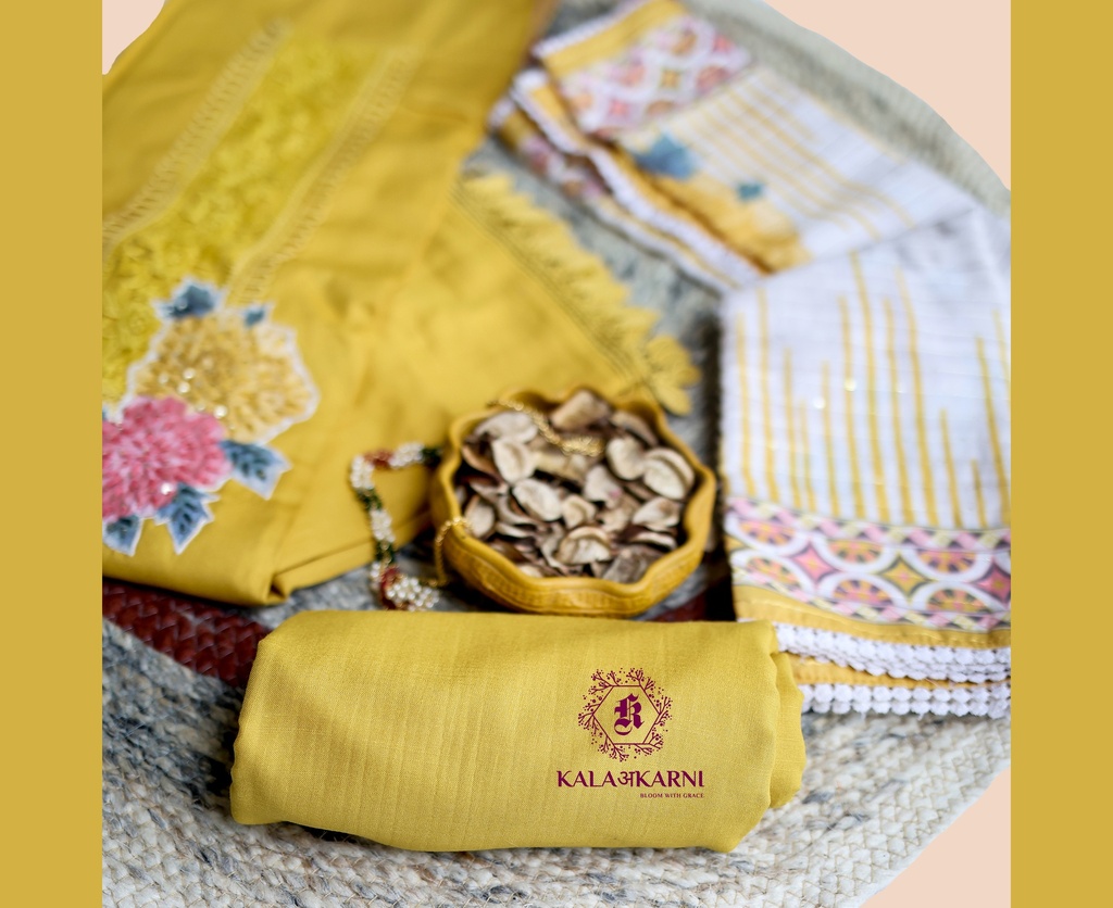 Thread Embroidery | Muslin Cotton | Dress Material | Yellow