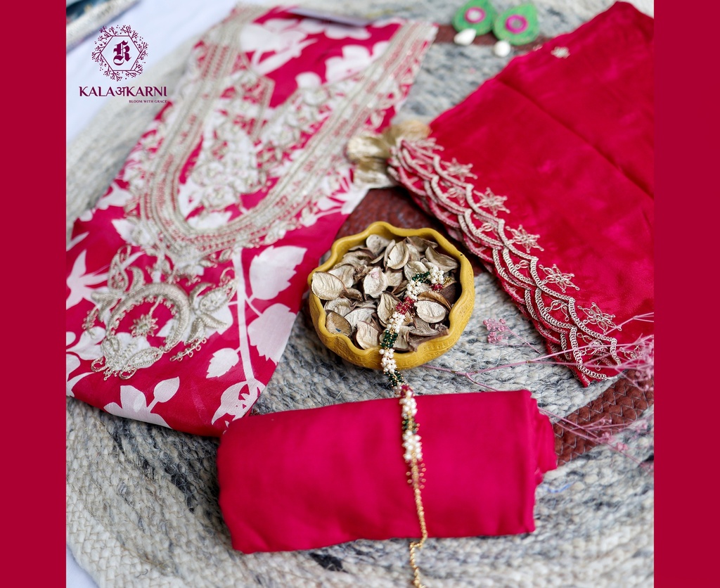  Petals | Zari Embroidery | Chinnon Silk | Hot Pink