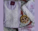Hand Brush Paint With Thread Embroidery | Russian Silk | Dress Material | Lilac