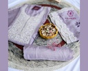 Hand Brush Paint With Thread Embroidery | Russian Silk | Dress Material | Lilac