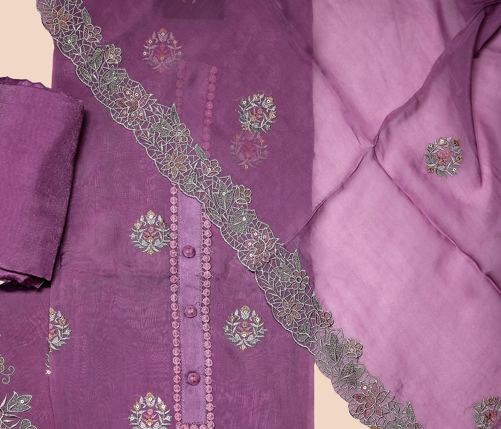 Embroidery | Organza Silk | Dress Material | Old Rose