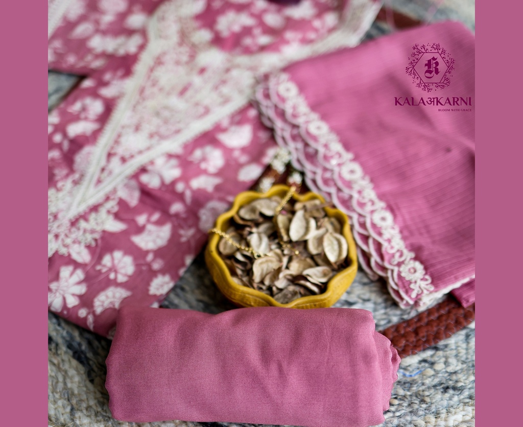 Thread Embroidery | Pure Cotton | Dress Material | Pink