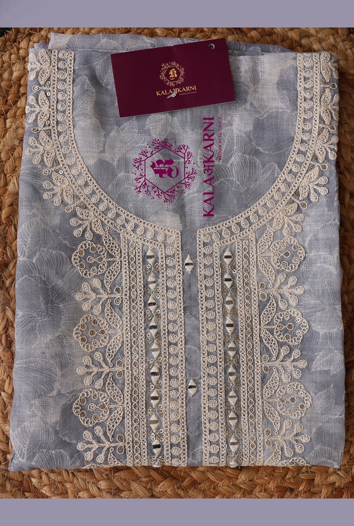 Thread Embroidery | Linen | Dress Material | Grey