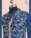 Chinnon Silk | Embroidered | Co-ord Set with Embroidery Palazzo | Navy Blue
