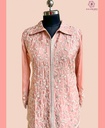 Chinnon Silk | Golden Embroidered | Co-ord Set with Embroidery Palazzo | Pastel Peach
