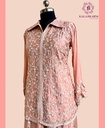 Chinnon Silk | Golden Embroidered | Co-ord Set with Embroidery Palazzo | Pastel Peach