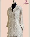 Chinnon Silk | Embroidered | Co-ord Set with Embroidery Palazzo | Abalone Grey