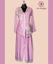 Chinnon Silk | Embroidered V-Neck | Co-ord Set with Palazzo Pants | Onion Pink