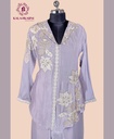 Chinnon Silk | Embroidered V-Neck | Co-ord Set with Palazzo Pants | Lavender