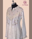
Chinnon Silk | Front & Back Embroidered | Co-ord Set with Palazzo Pants | Ivory