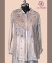 
Chinnon Silk | Front & Back Embroidered | Co-ord Set with Palazzo Pants | Ivory
