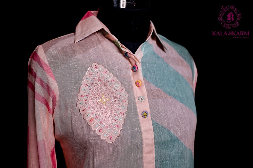 Linen | Collar Pattern | Co-ord Set with Pants | Peach