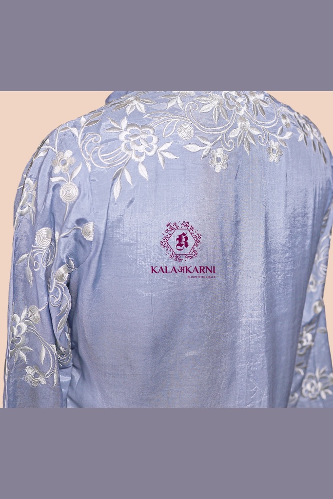 Muslin Silk | Thread Embroidery | Co-ord Set with Pants | Blue