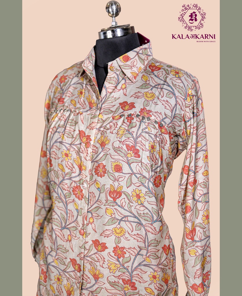 Muslin Silk | Floral Print | Co-ord Set with Pants | Multicolor