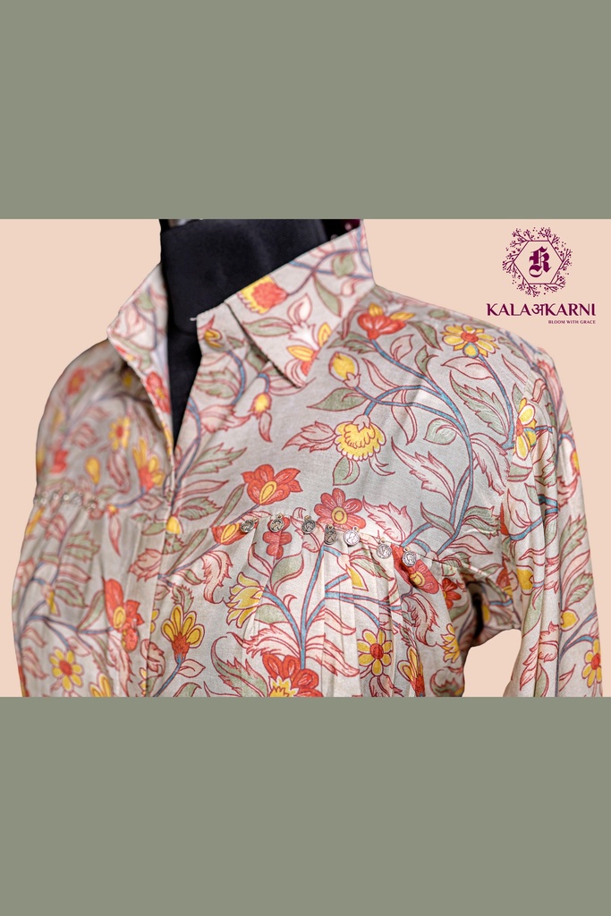 Muslin Silk | Floral Print | Co-ord Set with Pants | Multicolor