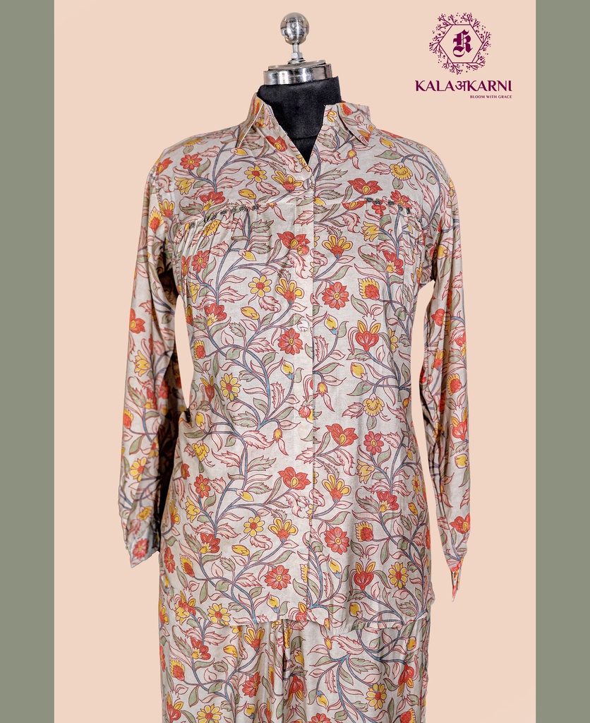 Muslin Silk | Floral Print | Co-ord Set with Pants | Multicolor