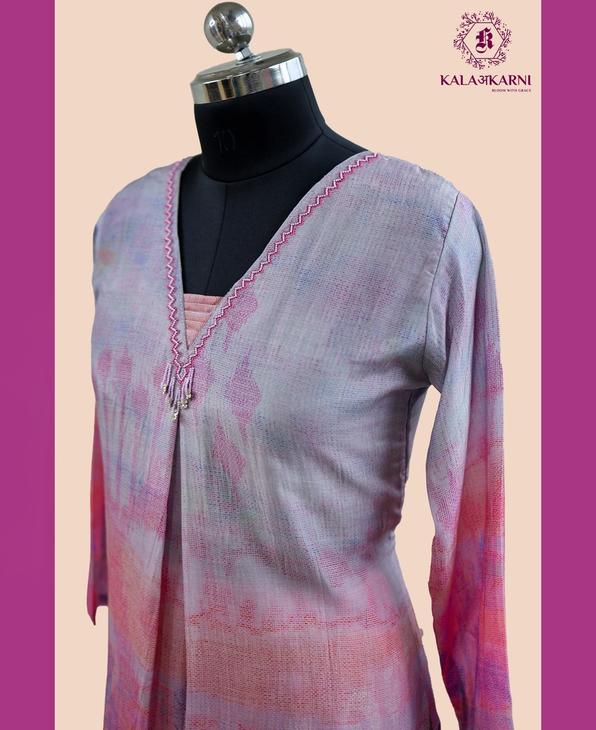 Muslin | Digital Print | Co-ord Set with Pants | Pink - Grey