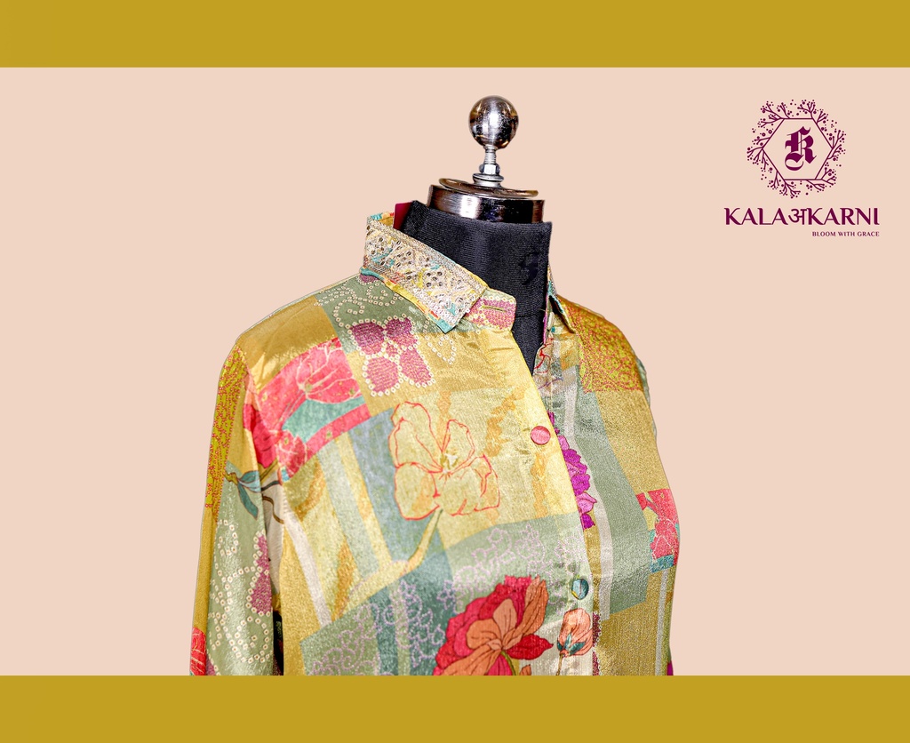 Chinnon Silk | Embroidered | Co-ord Set with Sharara Palazzo