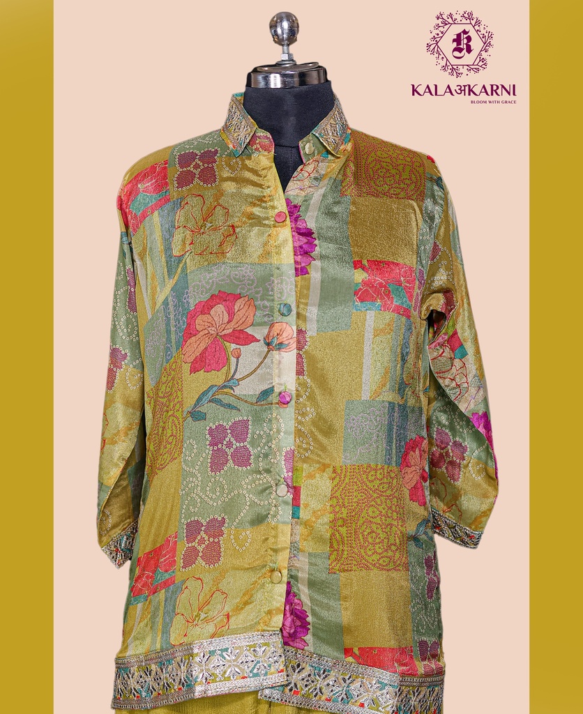 Chinnon Silk | Embroidered | Co-ord Set with Sharara Palazzo