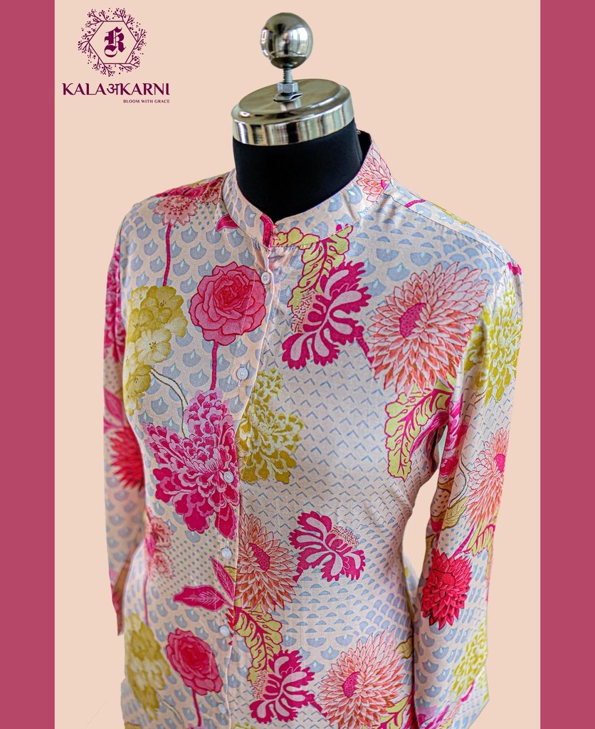Muslin Silk | Floral Print | Co-ord Set with Pants | Multicolor