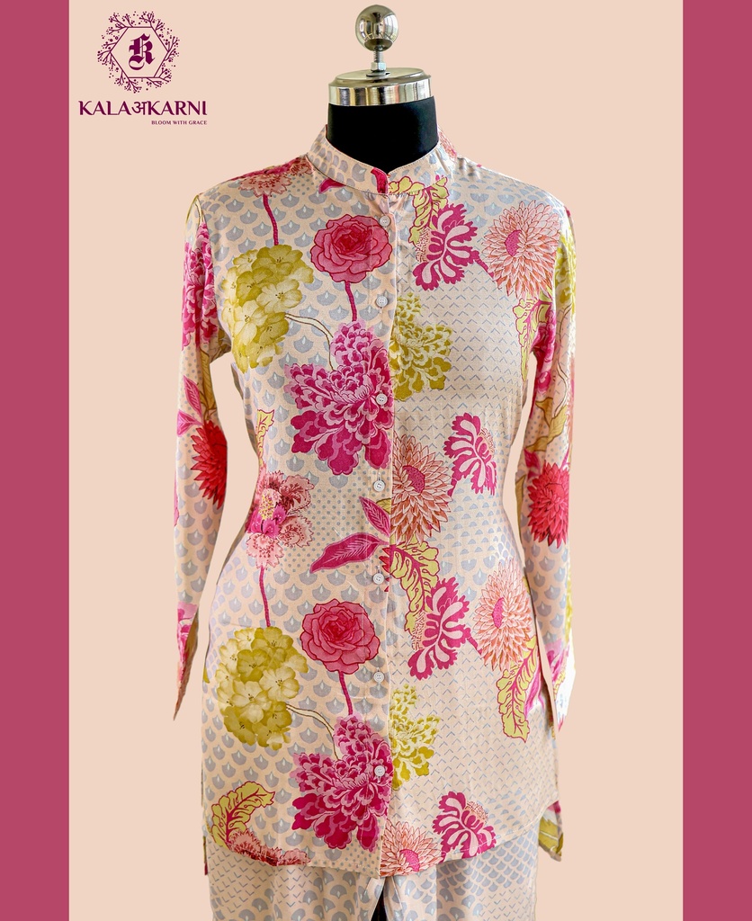Muslin Silk | Floral Print | Co-ord Set with Pants | Multicolor