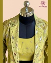 Hand Embroidered | Chinnon Silk | Jacket | Indowestern | Olive Green
