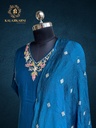 Hand Embroidery | Roman Silk | Suit set with Pants | Navy Blue