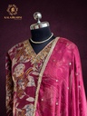 Hand Embroidery | Roman Silk | Suit set with Pants | Navy Blue