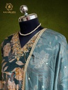 Hand Embroidery | Roman Silk | Suit set with Pants | Navy Blue