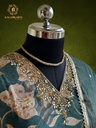 Hand Embroidery | Roman Silk | Suit set with Pants | Navy Blue