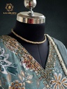 Hand Embroidery | Roman Silk | Suit set with Pants | Navy Blue