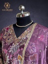 Hand Embroidery | Roman Silk | Suit set with Pants | Navy Blue