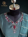 Hand Embroidery | Roman Silk | Suit set with Pants | Navy Blue