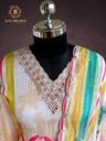 Hand Embroidery V-Neck | Pure Organza Silk | Suit set with Pants | Ivory