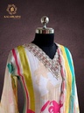 Hand Embroidery V-Neck | Pure Organza Silk | Suit set with Pants | Ivory