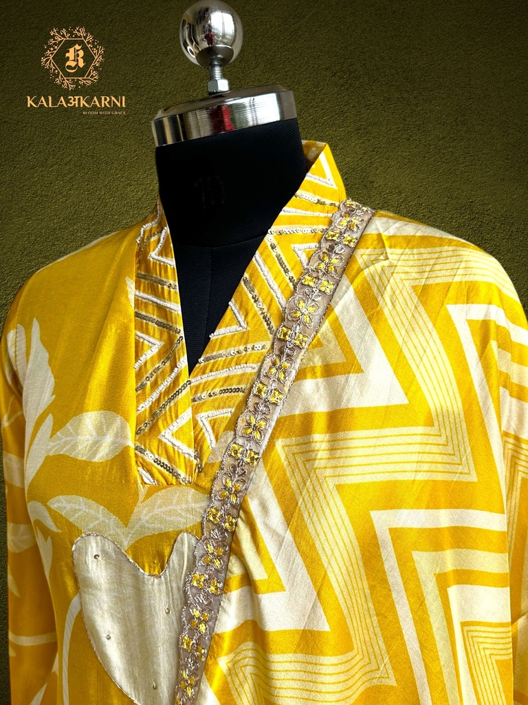 Hand Embroidery V-Neck | Pure Organza Silk | Suit set with Pants | Ivory