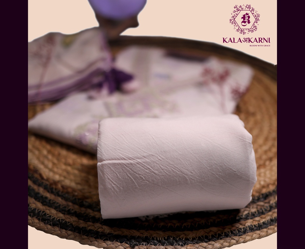 Thread Embroidery | Linen | Dress Material | White-Purple