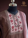 Hand Embroidery V-Neck | Pure Organza Silk | Suit set with Pants | Ivory